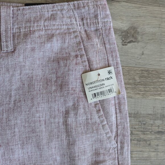 14th & Union Men’s Slim Fit Linen Blend Shorts – Size 32 – Burgundy Brick/White - Picture 3 of 6